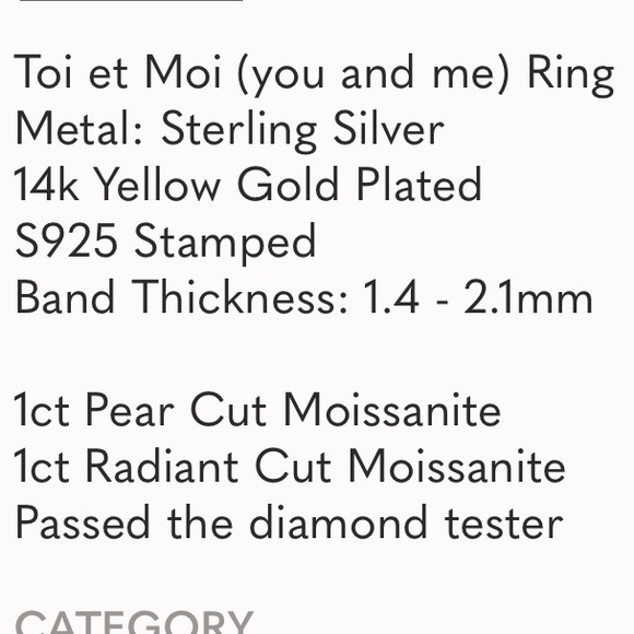 Toi et Moi (You & Me) Moissanite Ring Yellow Gold Plated Over Sterling Silver - Picture 5 of 5
